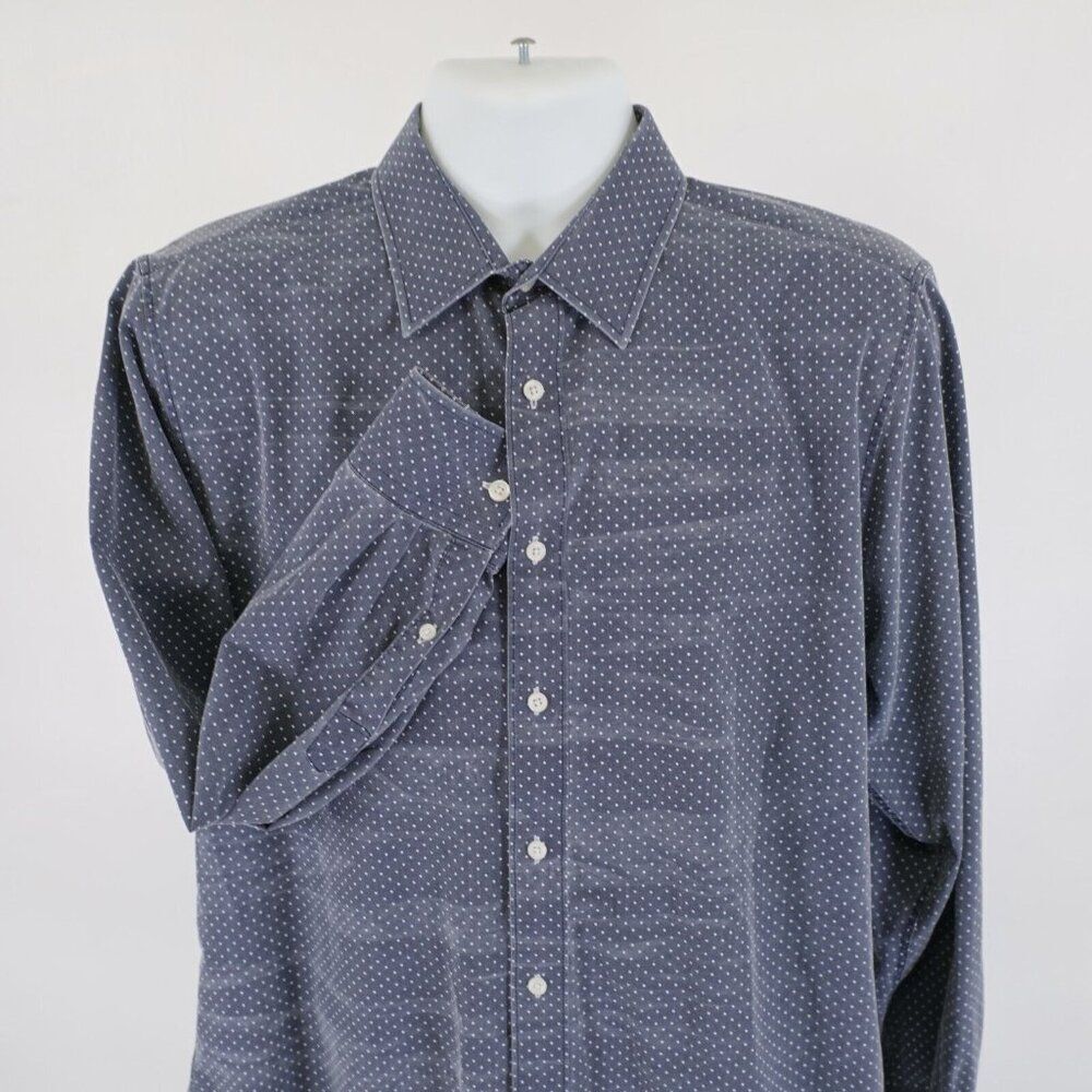 DAMAGED Nick Graham Stretch Modern‎ Fit Blue Polka Dot Large Dress Shirt